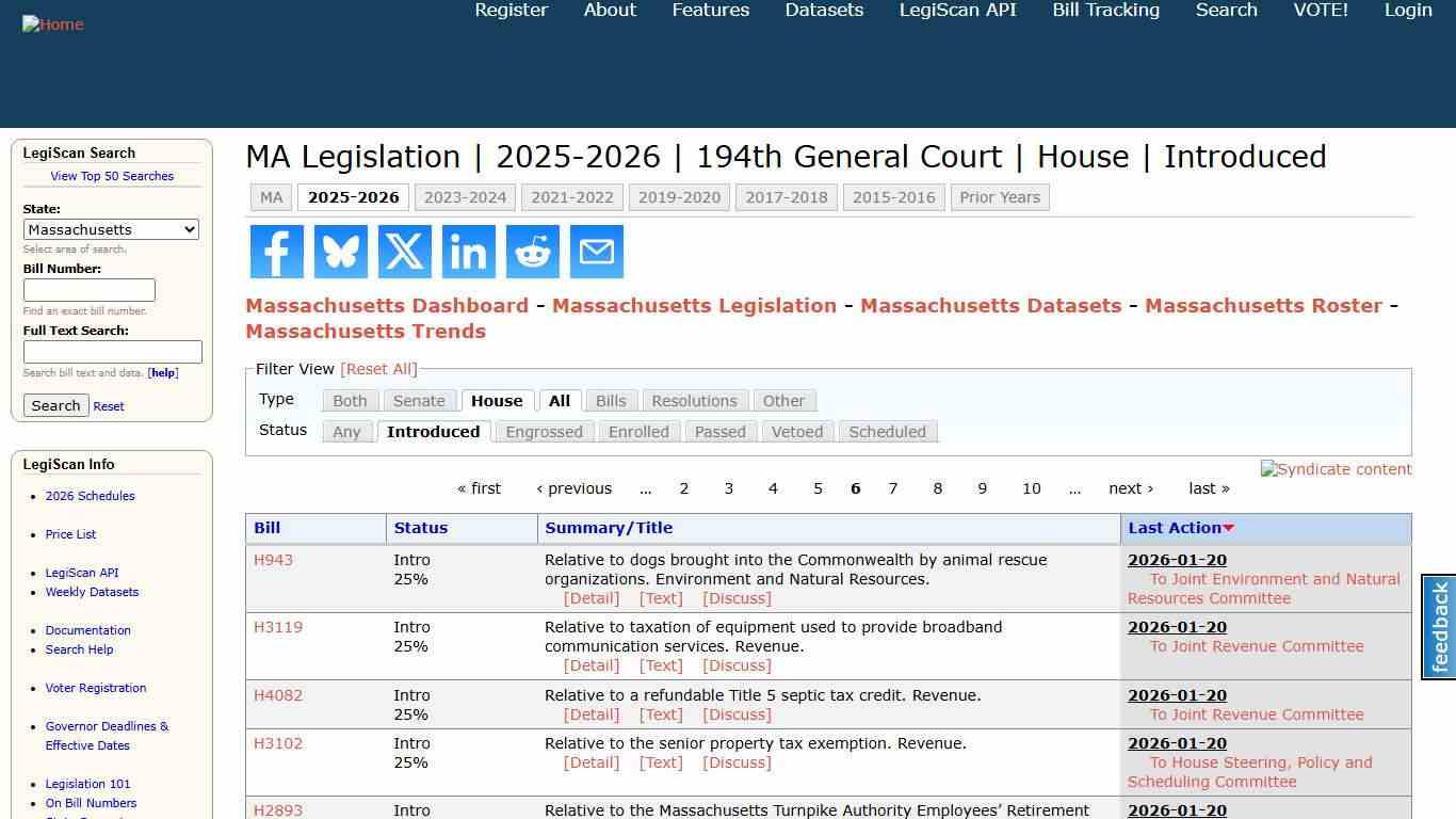 MA Legislation 2025-2026 194th General Court House Introduced LegiScan